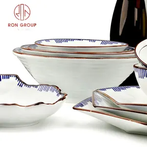 Chinese blue white pottery porcelain bowls simple ceramic dinner plates sets dinnerware tableware for restaurant