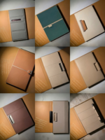 Armoire minimaliste sur mesure avec poignée encastrée, cadre en aluminium recouvert de tissu synthétique PU, porte en cuir pour dressing ou chambre à coucher