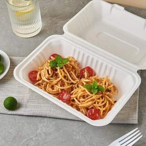 Custom Food Corn Starch Container Disposable Cornstarch Meal Packaging Biodegradable Plastic Clamshell Hinged <b>Box</b> Takeaway - Product Image 3