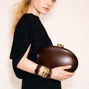 Wholesale women‘s clutch Oval Clutch Bag With Gold Chain Magnetic Closure Evening Party Style Solid Color Leather Clutch Bag - Product Image 1
