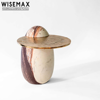 WISEMAX FURNITURE Usine Table basse ronde de haute qualité avec plateau en verre, plateau en métal, table d'appoint de luxe en pierre de marbre naturel