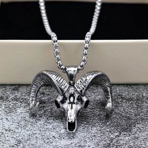 Collar con Colgante de Cabeza de Cabra de Acero Inoxidable para Hombre, Símbolo Ankh del Antiguo Egipto, Joyería de Moda con Temática Animal, Regalo - Product Image 4