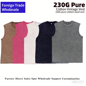 Camiseta sin Mangas para Hombre, Estilo <span class=keywords><strong>Vintage</strong></span>, Lavada al Ácido, Holgada, Informal, de Calle, con Logotipo Personalizado, 230G, 100% Algodón - Product Image 1