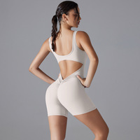 Combinaison d'entraînement athlétique sans manches et dos nu pour femme Combinaison courte de fitness à dos en V