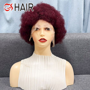 Perruques courtes en dentelle frontale brésilienne GS Hair, perruque <span class=keywords><strong>afro</strong></span> bouclée crépue, couleur naturelle, Remy 1b #   Perruques en cheveux humains pour femmes noires - Product Image 6