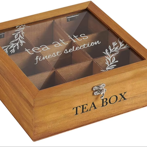 Caja organizadora de bolsitas de té de madera duradera, dispensador de forma rectangular para el hogar, oficina y restaurante para té y cofre de Caddy, regalos de fiesta - Product Image 1