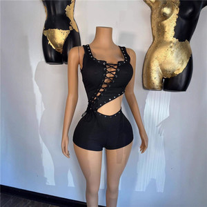 Sexy Irregular Bandage Patchwork Rompers <strong>Woman</strong> Hollow-out Sleeveless Backless Jumpsuits Female Streetwear <strong>Overalls</strong> - Product Image 3