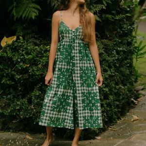 Mono Elegante con Tirantes y Escote en V, Estampado Hawaiano, Holgado, para Mujer, Venta al por Mayor de Fábrica, Mono Personalizado de Algodón Orgánico - Product Image 3