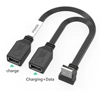 Cable de Extensión USB 1 a 2 en Ángulo (Izquierda/Derecha) para Computadora, Carga Rápida de 65W, Revestimiento de PVC, Cable Plano de Cobre Estañado para Datos