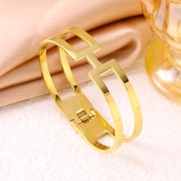 Bracelet manchette en acier inoxydable en forme de H, design de luxe, or et argent, bijoux d'anniversaire pour femme