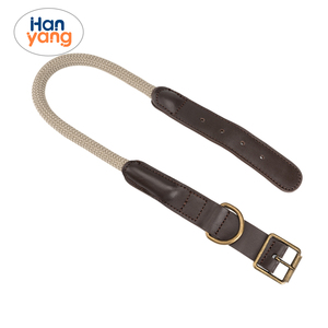 HanYang OEM Custom Durable Pets Country <strong>Dog</strong> Rope <strong>Collar</strong> Braided Cotton and <strong>Rolled</strong> <strong>Leather</strong> <strong>Dog</strong> <strong>Collar</strong> for Medium <strong>Dogs</strong> - Product Image 3