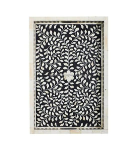 Plateau de service indien en résine florale et incrustation de bois pour décor de cuisine à usage domestique - Product Image 1