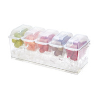 Grand plateau carré en plastique Cool Serve avec 5 récipients et couvercles séparés Serveur à condiments et accessoires de bac à glace