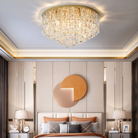 Lustre de plafond rond en acier inoxydable avec LED et cristaux contemporains, luminaire de plafond à montage en surface pour hôtel, salon