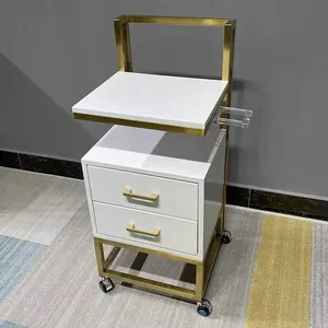 Salon Shop Professional Moving Beauty <b>Trolley</b> Modern White MDF Gold Stainless Metal Style Salon Furniture Hand Carts Home Office - Product Image 4