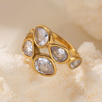Anneaux en acier inoxydable plaqués or 18 carats, lignes minimalistes modernes, double couche, géométrique creux, zircon, anneau ouvert