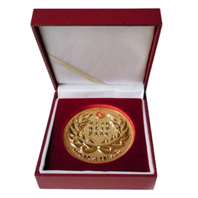Estampage Or Argent Logo Médaille Cadeau Rouge Boîte De Papier Boutons De Manchette Velours Papier Boîte D'emballage