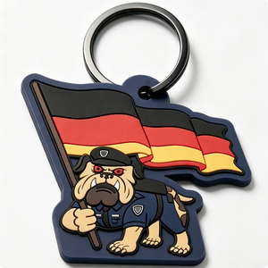 Cartoon Bulldog Police Dog Holding German Flag Irregular Shape Plastic <b>Keychain</b> National Day Souvenir - Product Image 2