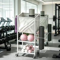 Chariot de rangement fitness sur roulettes pour tapis de yoga, rouleau de mousse de yoga, bande de résistance, haltères et kettlebells, avec sac en toile