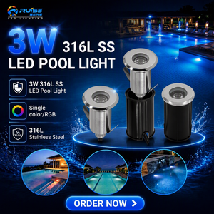 ไฟ LED ใต้น้ำสำหรับสระว่ายน้ำ IP68 กันน้ำ 3W แสง RGB 12V/24V 80 CRI 100lm/W 140lm รับประกัน 2 ปี <span class=keywords><strong>RISE</strong></span> - Product Image 1