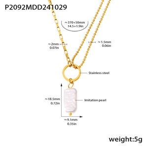Nouveau Collier en Acier Inoxydable 316L Plaqué Or 18K avec Pendentif Perle Baroque pour Clavicule, Vente en Gros Fabricant de Bijoux Tendance - Product Image 3