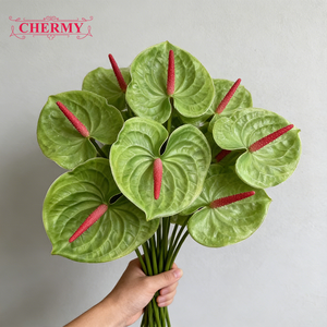 Planta verde Artificial de Anthurium, Flores decorativas, venta al por mayor - Product Image 2