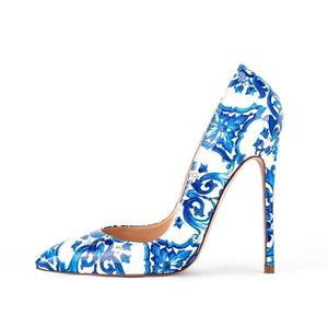 Pumps pour femmes en porcelaine bleue et blanche, talons hauts vintage sexy, chaussures élégantes pour le bureau et les fêtes - Product Image 2