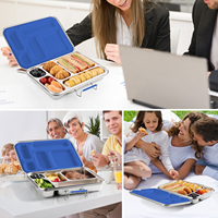 AOHEA Boîte à bento en acier inoxydable étanche pour le déjeuner, boîte à bento pour enfants ou adultes, boîte à lunch à 5 compartiments pour enfants