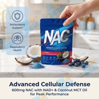 Poudre de N-acétyl-L-cystéine (NAC) 600 mg avec NAD+ et huile de noix de coco MCT, formule personnalisée, emballage en vrac, OEM, ODM, marque privée