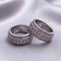 925 Sterling Silber Trendiger Hip-Hop Drehbarer Ring Rhodium-Plattiert Mehrschichtig Versilberter Breiter Ring mit Weißem Zirkon-Einlage