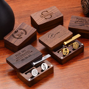 Set di Gemelli e Fermacravatta in Legno Personalizzabili con Incisione Laser, Gioielli da Uomo alla Moda - Product Image 2