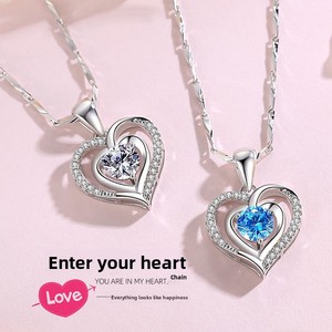 Collar con Incrustaciones de Diamantes en Forma de Corazón S999 para Mujer, Cadena de Clavícula Moderna, Colgante de Amor, Regalo de Cumpleaños para Novia - Product Image 3