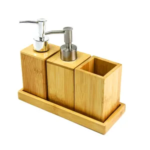 במבוק עץ מוצרי יוקרה אמבטיה יסודות אבזר סט פשוט אמבטיה אבזר במבוק קרם Dispenser