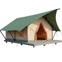 Tente de glamping 3x3,7m, taille personnalisée, structure en acier, membrane en PVC, imperméable, résistante au vent, résistante aux UV, toit à pignon luxueux, cabane de camping