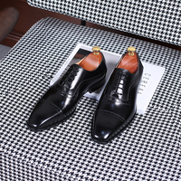 Sepatu Oxford Kulit Patina Lukis Tangan Isirhonour Gaya Italia untuk Pria, Model Quarter Brogue Cap Toe, Cocok untuk Acara Formal dan Pernikahan