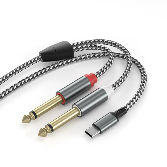 USB C to Dual 6.35mm Male to Male Braided Audio Cable Type C to 2x 6.35mm AUX Male Audio Cable