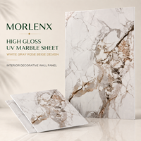 Panneau mural décoratif en PVC brillant MORLENX, marbre blanc gris rose beige, pour revêtement mural intérieur