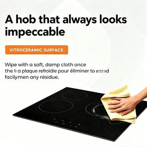 Table <span class=keywords><strong>de</strong></span> cuisson <span class=keywords><strong>vitrocéramique</strong></span> encastrable 3 zones 220V 5200W avec contrôle tactile, verre lisse, verrouillage enfant et minuterie, certifiée CE & RoHS - Product Image 4