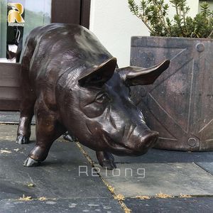 屋外の庭の装飾等身大の金属動物の彫刻ブロンズ豚の像 - Product Image 2