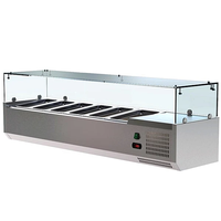 Réfrigérateur-congélateur portable de comptoir en acier inoxydable de 1,8 m à étagères réglables pour usage commercial, idéal pour la présentation de garnitures de pizza et de salades