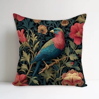 Housse de coussin décorative imprimée avec motif floral vintage abstrait et oiseaux, style Art Déco, pour canapé