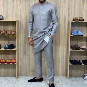 Vêtements africains pour hommes en gros, ensemble <span class=keywords><strong>chemise</strong></span> et pantalon de couleur unie, vêtements africains pour hommes, style ethnique, ensemble décontracté pour hommes - Product Image 6