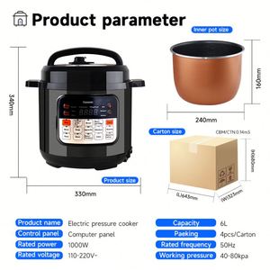 Autocuiseur Électrique Intelligent Numérique 14-en-1 en Acier Inoxydable, 6L, avec Menus Prédéfinis, Haute Pression, pour Usage Extérieur et Domestique – Prix Usine OEM - Product Image 5