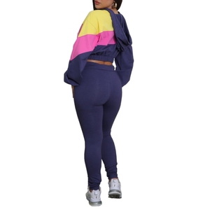 Comfortable Casual Sport With Hooded Colour Block Zipper <b>Top</b> Trousers Women's Two Piece Set Fashion - Product Image 6