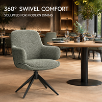 Fauteuil de salle à manger, tissu vert sauge, tissage texturé bouclé, base araignée, table ronde en bois pour café, restaurant et hôtel