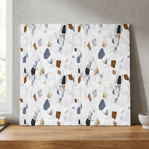 Carreaux de sol en céramique semi-mat émaillés, effet terrazzo brique blanche, 400x400mm, étanches, pour intérieur et cuisine - Product Image 3