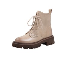 Stivaletti stringati di nuovo design stivali da donna punta tonda piattaforma fondo moda tacco basso scarpe invernali nere per donna