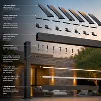 Pergola motorisée en alliage d'aluminium, pare-soleil extérieur, abri contre la pluie, télécommande intelligente, rideau enrouleur coupe-vent, bande LED