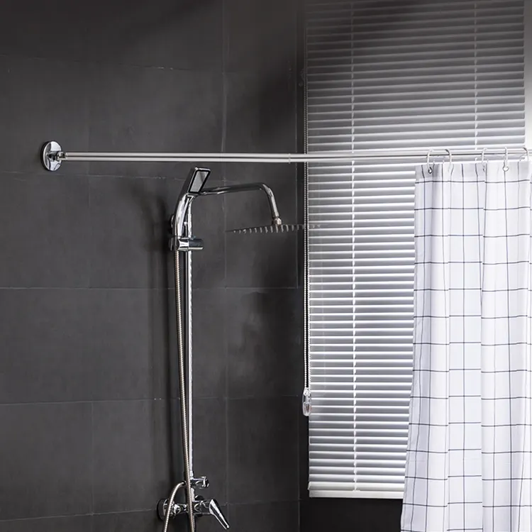 Barra de cortina de ducha sin taladro con ventosa, varillas de ducha curvadas de tensión, postes de cortina de ducha para habitación de montaje de baño