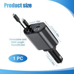 Cargador Rápido para Auto, Estación de Carga para Teléfono 4 en 1 con Pantalla LED Digital, 2 Cables Retráctiles Tipo-C USB, Cargador Portátil de 60W para 16 Dispositivos - Product Image 4